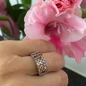 A sterling silver multi-color ring